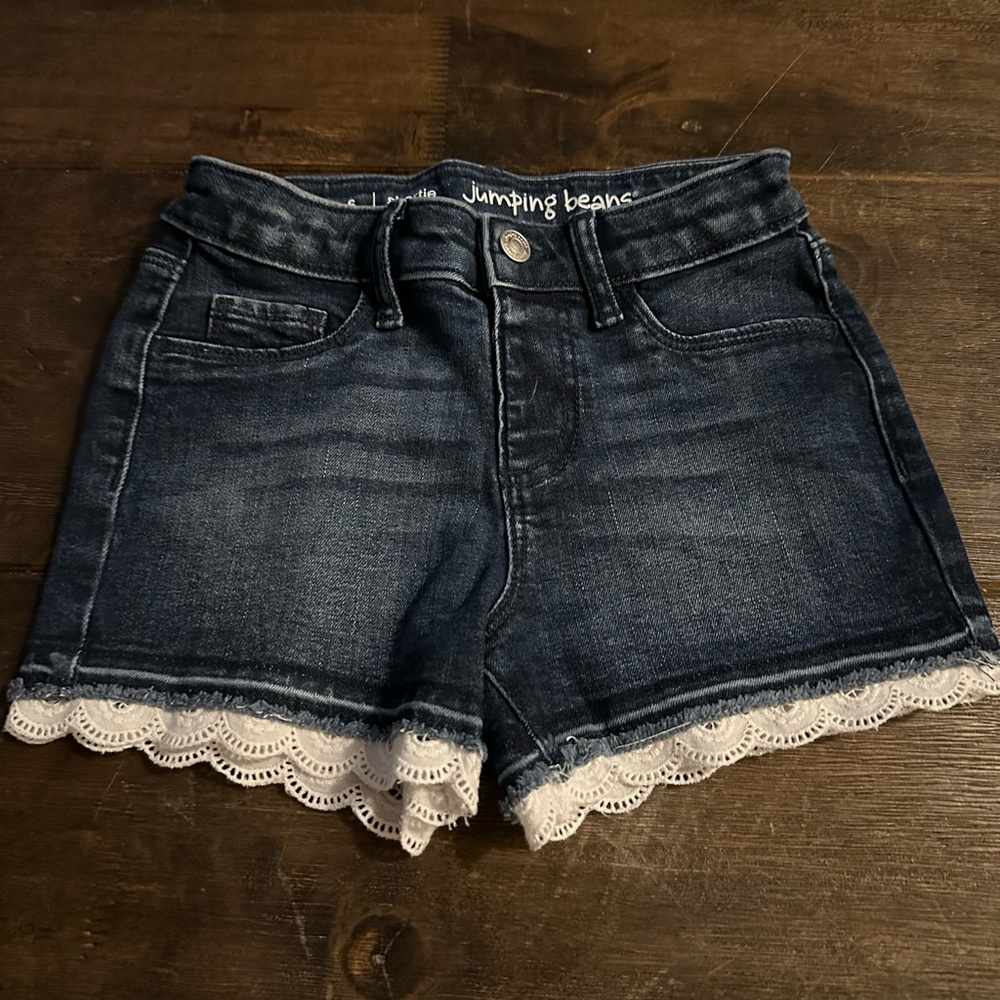 Jumping Beans Kids' Dark Blue Denim Shorts with Lace Trim
